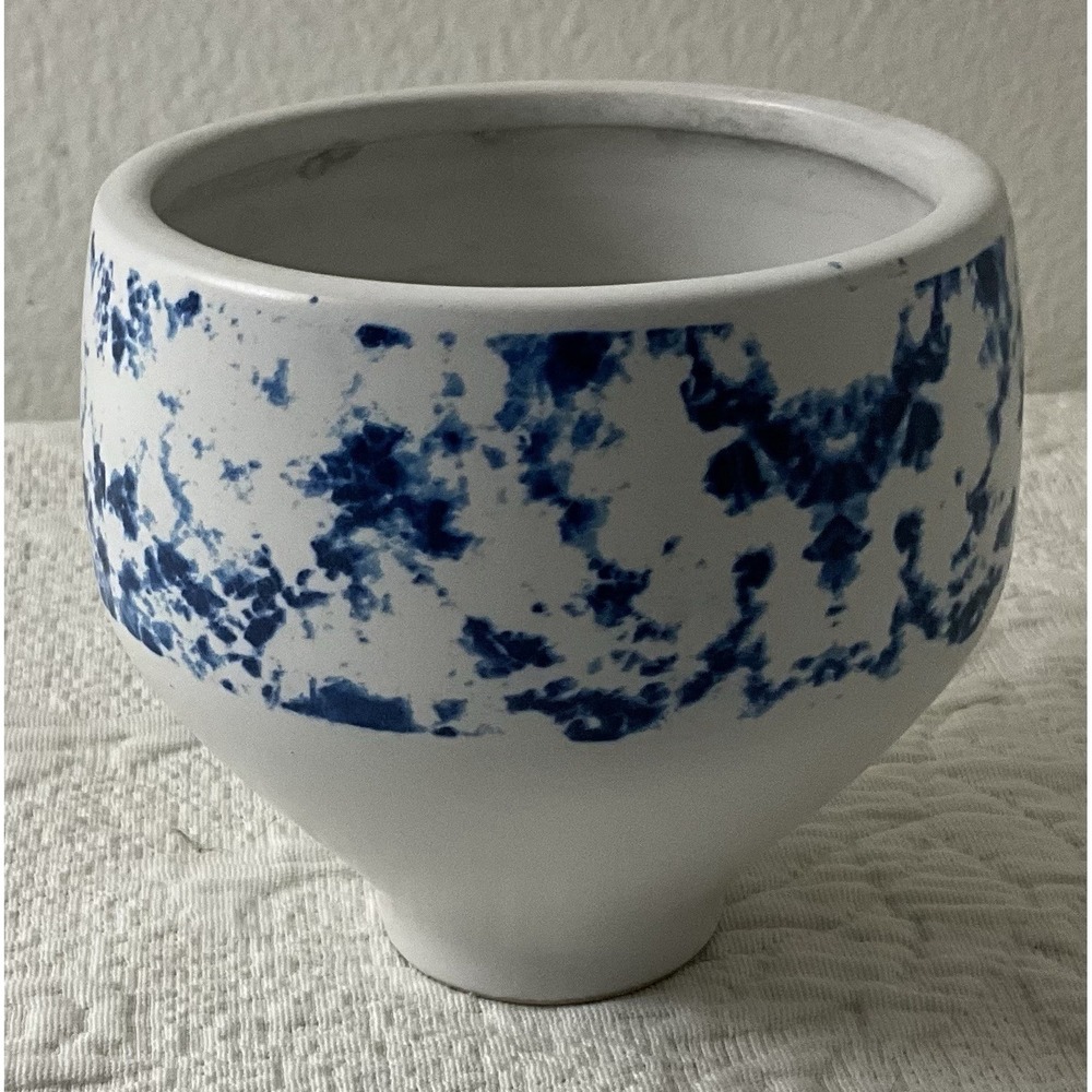 SPONGEWARE SPLATTERWARE VASE BOWL BLUE WHITE POTTERY SMALL‎
